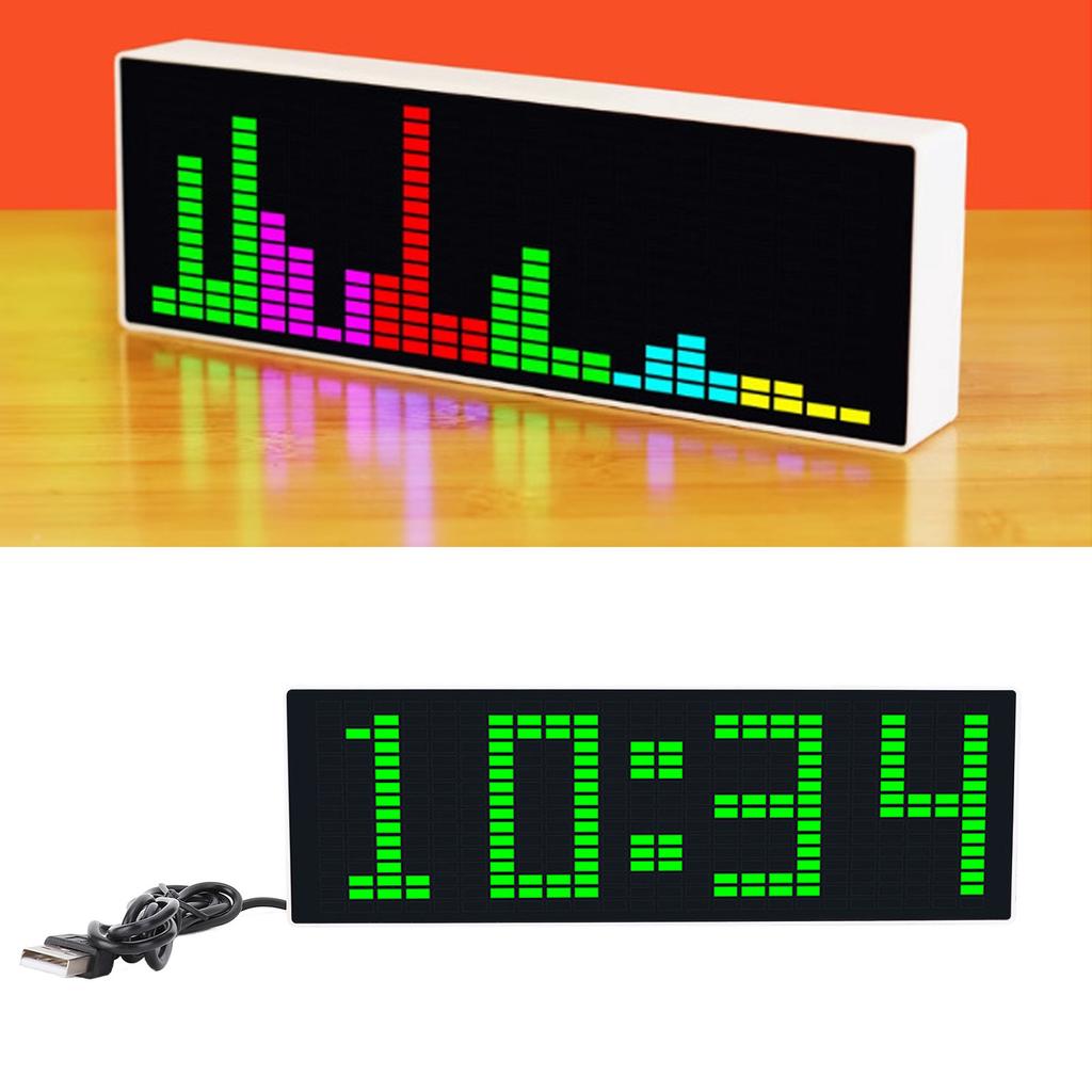 LED Music Spectrum Display 8 Brightness Modes USB Powered Electronic Clock 3 Alarm Clocks Voice or Line Controlled for Home