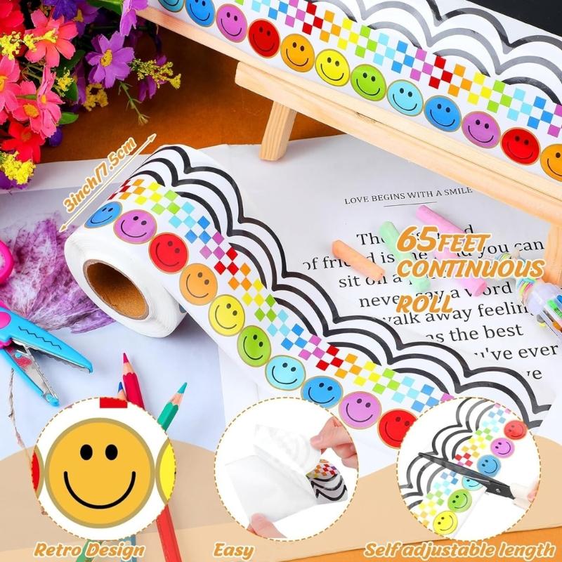 32.8ft Smiling Face Border Trim Wall Sticker for Chalkboard Notice Board Decoration Bulletin Board Border Trim Sticker
