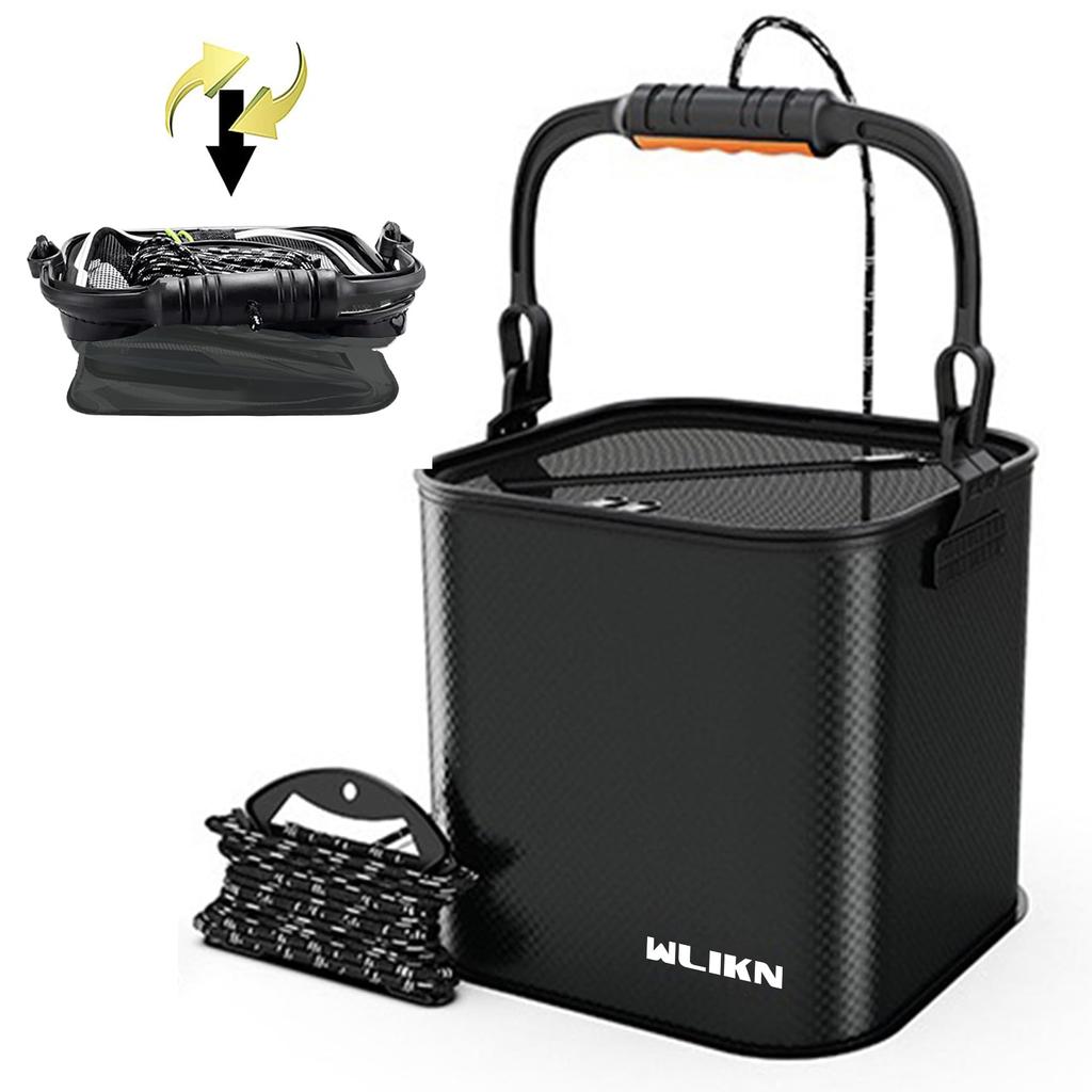 Wlikn Folding Fishing Bucket, Large Capacity, Lightweight EVA Material, Multi-functional Water Bucket with Mesh Cover, Ideal for Fishing Gear,