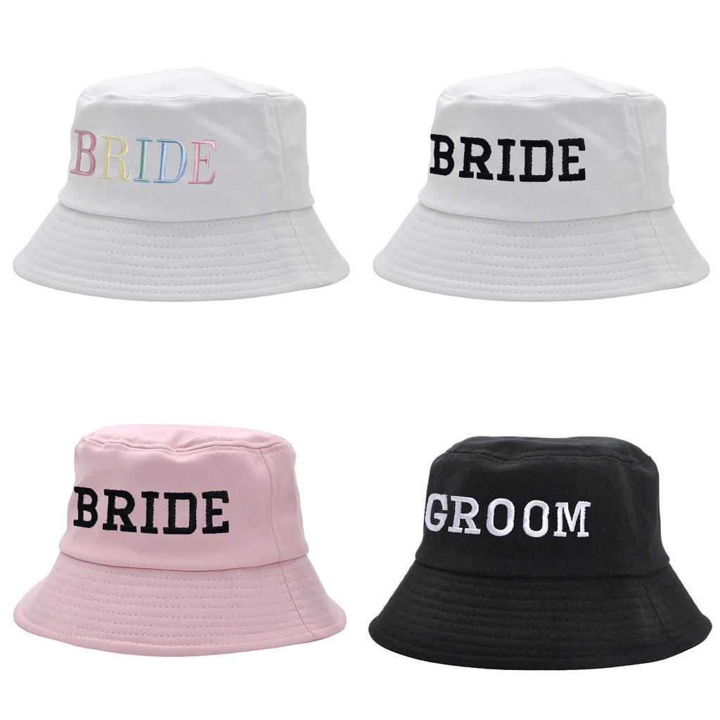 Bride Embroidered Fisherman Hat For Summer Sun Protection With Wide Brim
