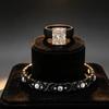 s Black Jewelry Set, Emerald Cut CZ Silicone Ring + Black Crystal Link Bracelet, Gothic Hip Hop Statement Jewelry for Men/Wom