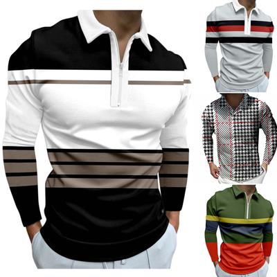 Herren-Revers-Langarm-bedrucktes Freizeit-Oberteil, lockeres Sport-Revers-Hemd