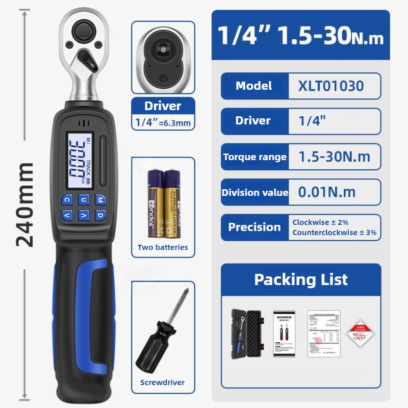 

Портативный цифровой динамометрический ключ Высокоточный электронный гаечный ключ Регулируемый электроинструмент для ремонта автомобилей 1/4 (1.5-30N.m) 9PCS SET