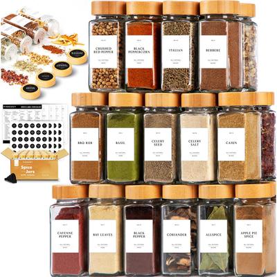Spice Jars with Label 4oz Seasoning Containers Glass Spice Jars with Bamboo/Wood Lids Spices Container Set,Seasoning Organizer