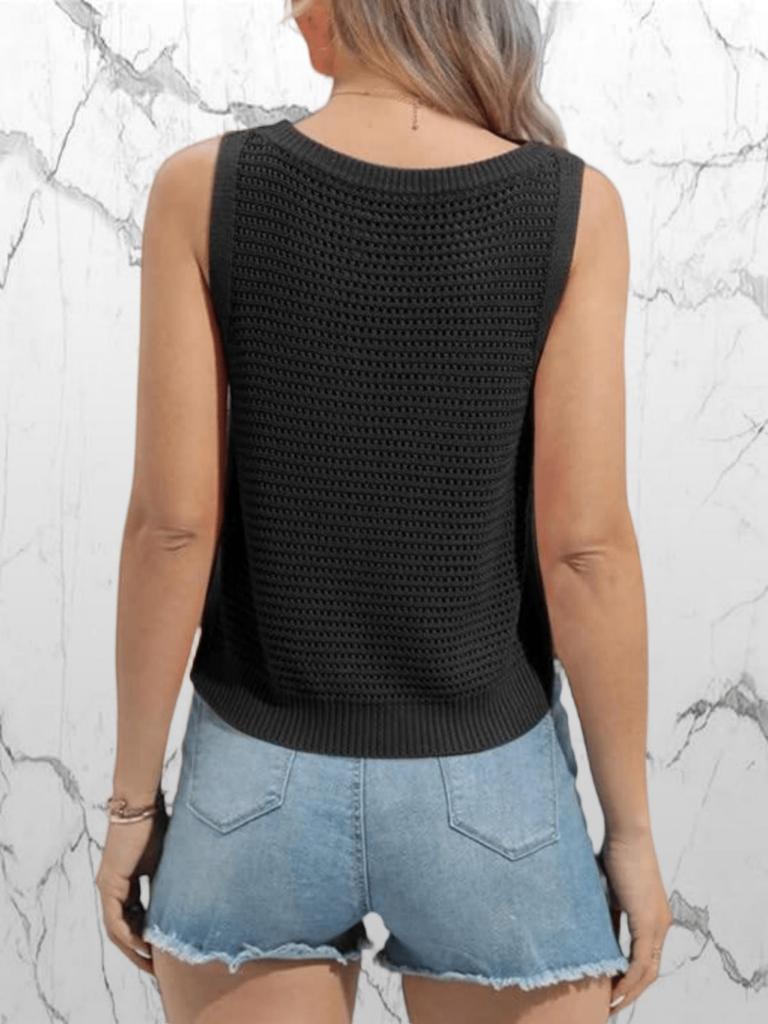 Ärmelloses gehäkeltes Tanktop für Damen Rundhalsausschnitt Ausgeschnitten Lässig Sommer Pullover