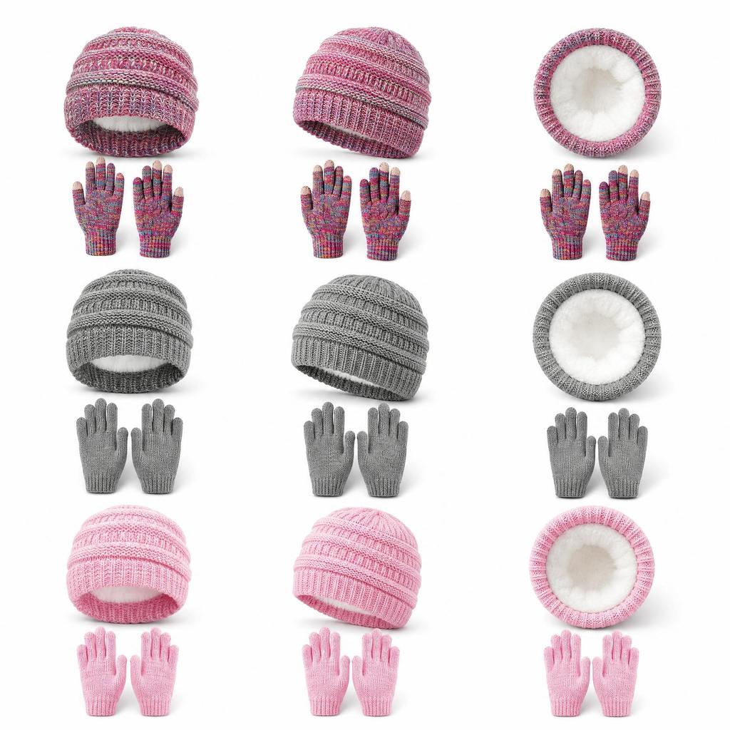 Kinderen Winter Warm Gebreide Set Pompon Muts Sjaal Handschoenen 3-Delige Set Of Enkele Muts Winddicht Oorbescherming Voor Jongens Meisjes Koud Weer Buiten