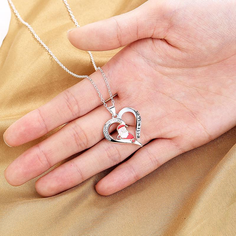 Luxury Heart-shaped Santa Pendant Necklace - Festive Jewelry for Women