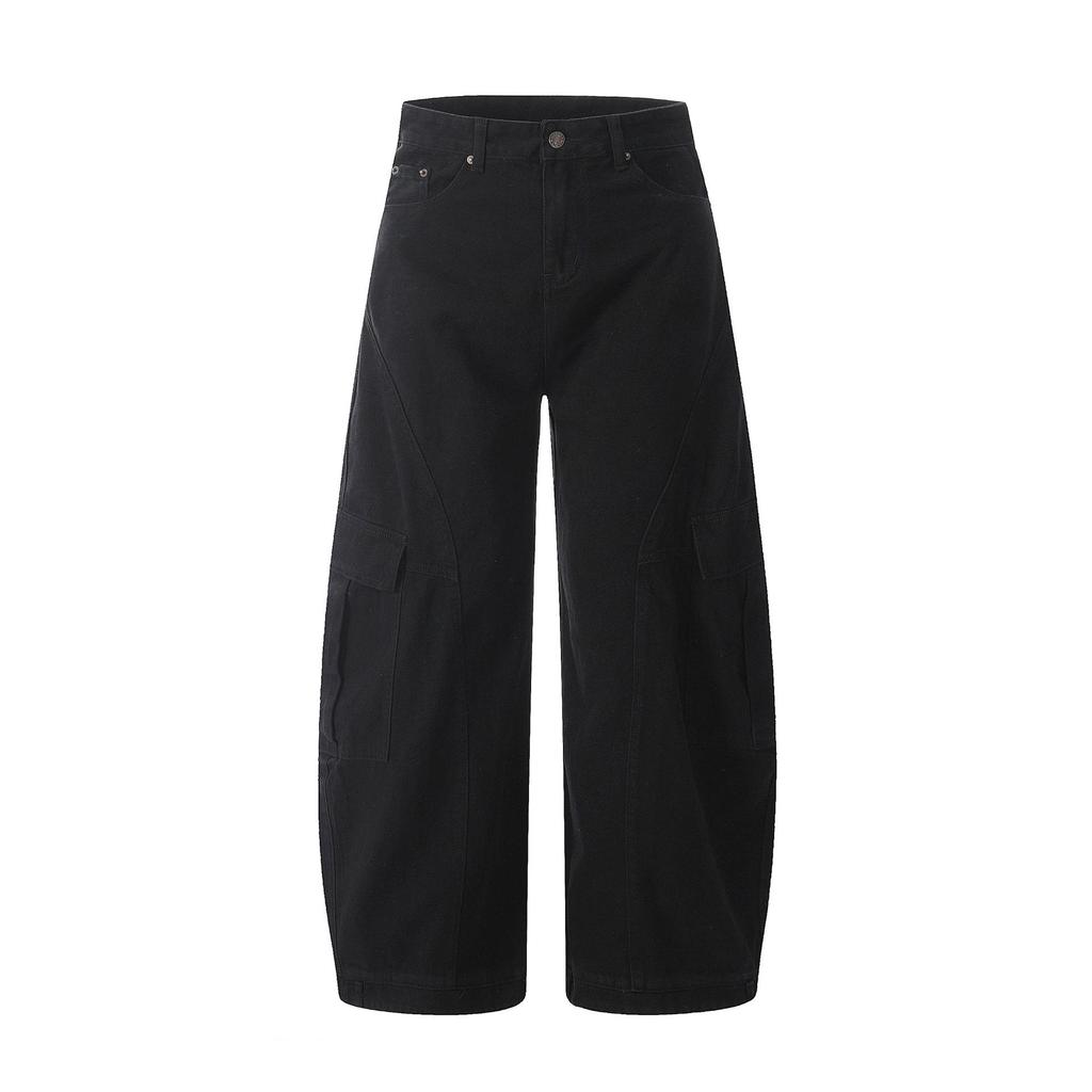 FansiYu 2025 Autumn High-Waisted Loose Straight Leg Cargo Jeans for Women