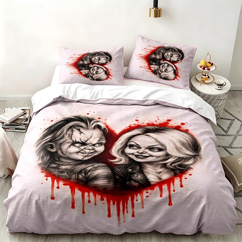 Set 3 piese Chucky cu Tiffany Perfect pentru dormitor Set de lenjerie de pat confortabil include o husă de pilotă și două fețe de pernă Cadou ideal pentru ziua de naștere sau Crăciun