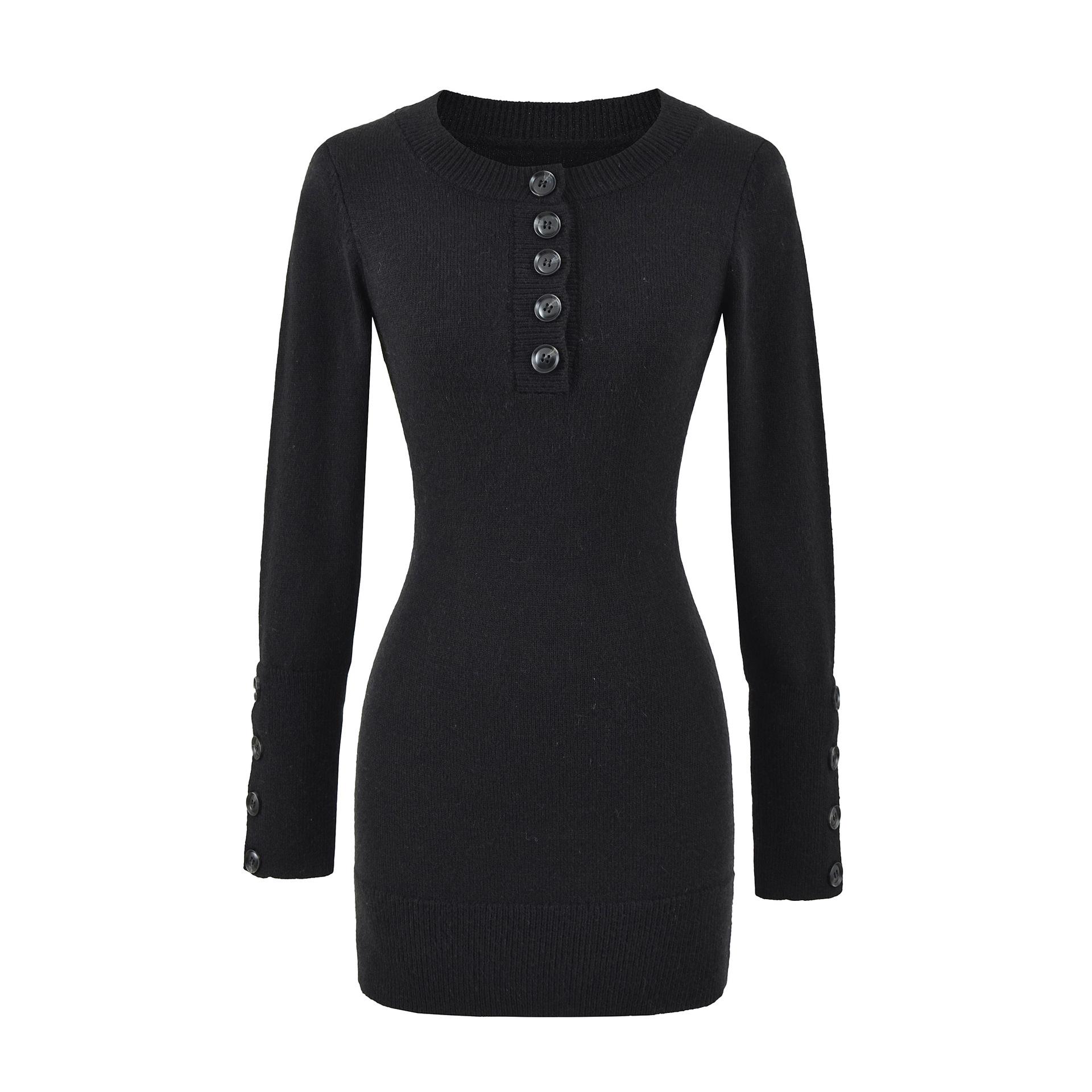 

Spicy Girl Knit Bodycon Dress: Autumn Winter 2025 Slimming Waist-Cinch Long Sleeve M чорний
