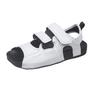 2025 popular niche crooked square head sandals women's white black versatile flat heel Velcro casual beach cool slippers