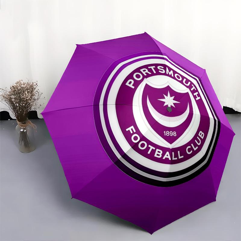 Portsmouth FC pattern, automatic folding umbrella, portable and foldable design, 8 ribs, a Christmas or birthday gift.