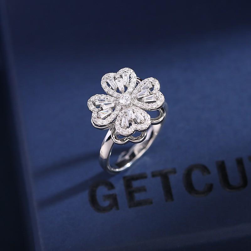 Elegant Minimalist Floral Jewelry Set Women Gold/ Tone Rotating Clover Pendant Necklace Earrings Ring Combo