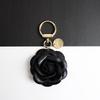 Yogodlns Cute Sweet Synthetic PU Leather Rose Camellia Flowers Bag Pendant For Women Trinket Key Chains Ring Car Bag Charm