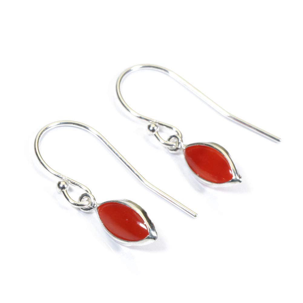 Japanese Red Coral Marquise Undyed Earrings, Silver,