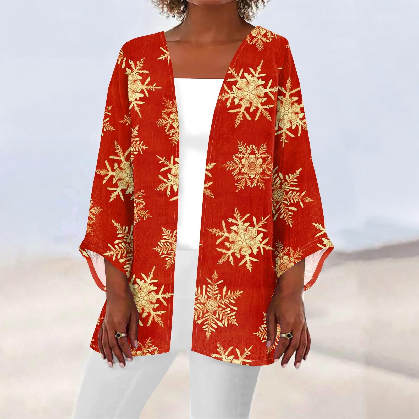 

Women s Casual Fashion Caot Christmas Printed Lightweight Medium Length Jacket Cardigan XL Кіновар