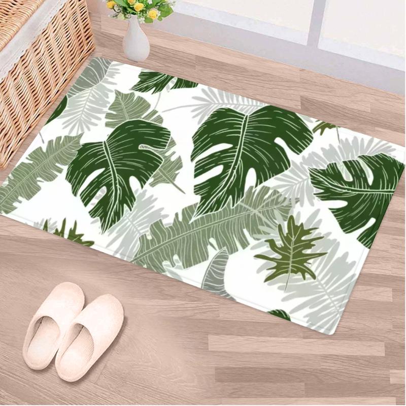 Tropical Plant Green Leaf Floor Mat Home Kitchen Living Room Decoration Antifouling Carpet Bedroom Room Simple Corridor Door Mat