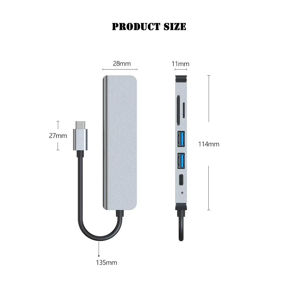 6 in 1 USB-C HUB Type-c HUB USB-C to USB 3.0 HDMI-Compatible Dock for MacBook Pro for Nintendo Switch USB-C Type-C 3.0 Splitter