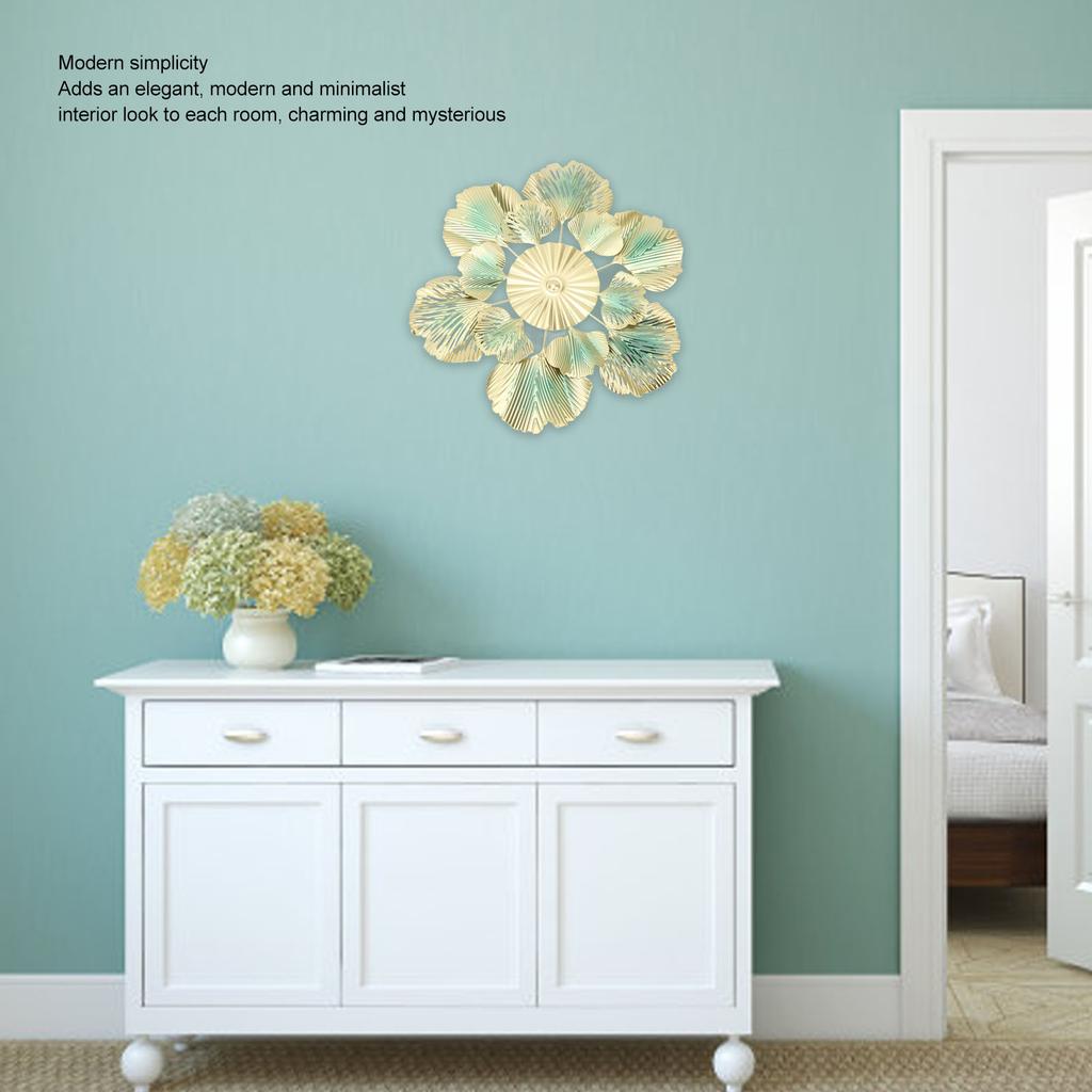 Nordic Luxury Wall Decoration Apricot Leaf Flower Mirror Wall Pendant Iron Art Porch Decoration