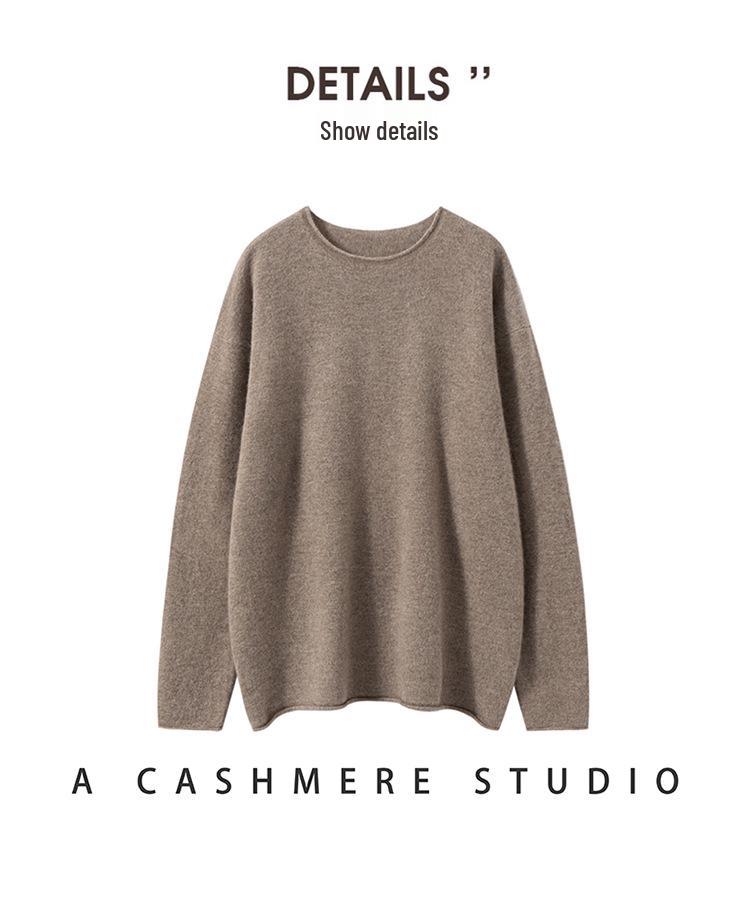 Women's Off-Shoulder Cashmere Pullover – 2026 Winter Loose Fit with Rolled Hem