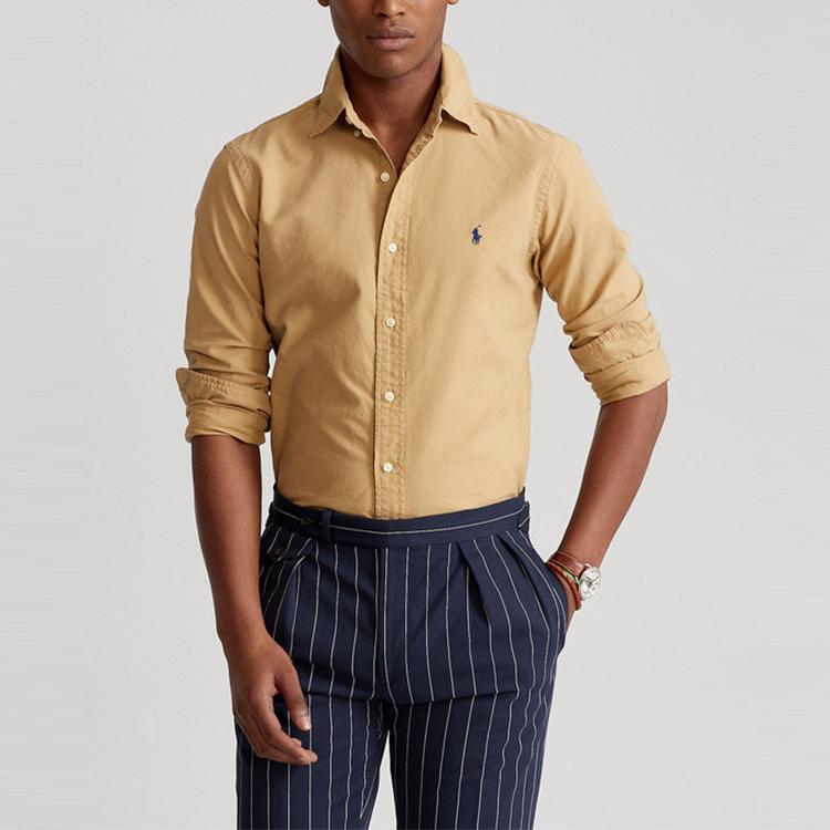 Polo Ralph Lauren FW21 Logo Embroidered Oxford Long Sleeve Shirt Men shirts Yellow MNPOWOV16821787-260
