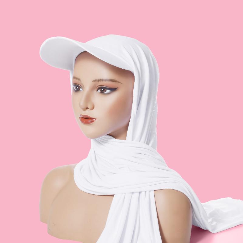New Baseball Head Cap Hijab Solid Chiffon Shawl Cap Muslim Women Instant Scarf