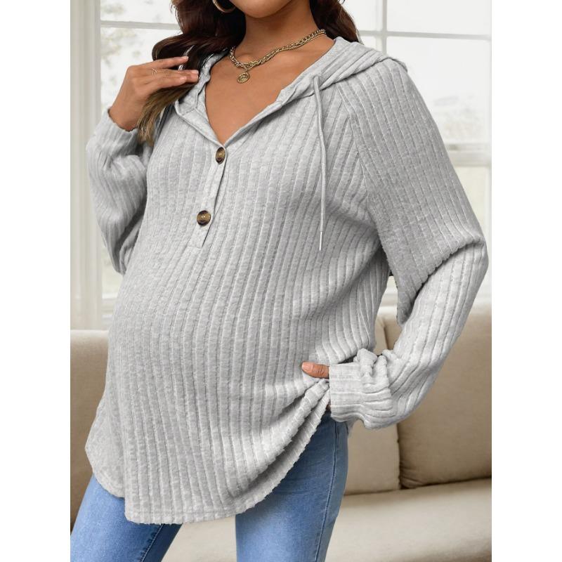 Pregnant Women Knit Hooded Long Sleeve Loose Fit Maternity Top