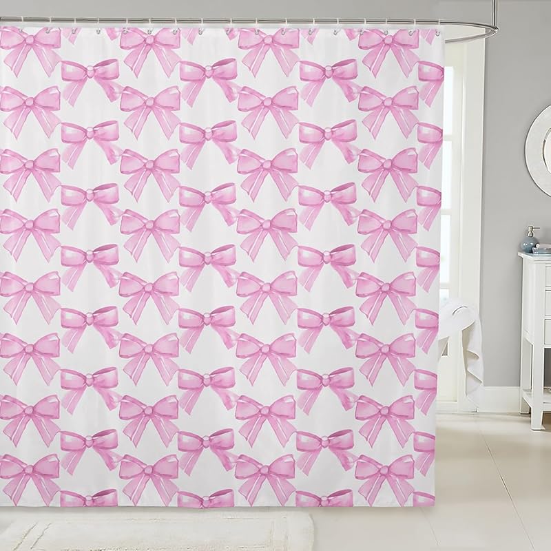 Feelyou Pink Bow Bath Curtain for Kids Boys Girls 72"x72" Cute Dreamy Princess Style Shower Curtain Waterproof Bow Pattern Bathroom Shower Curtain