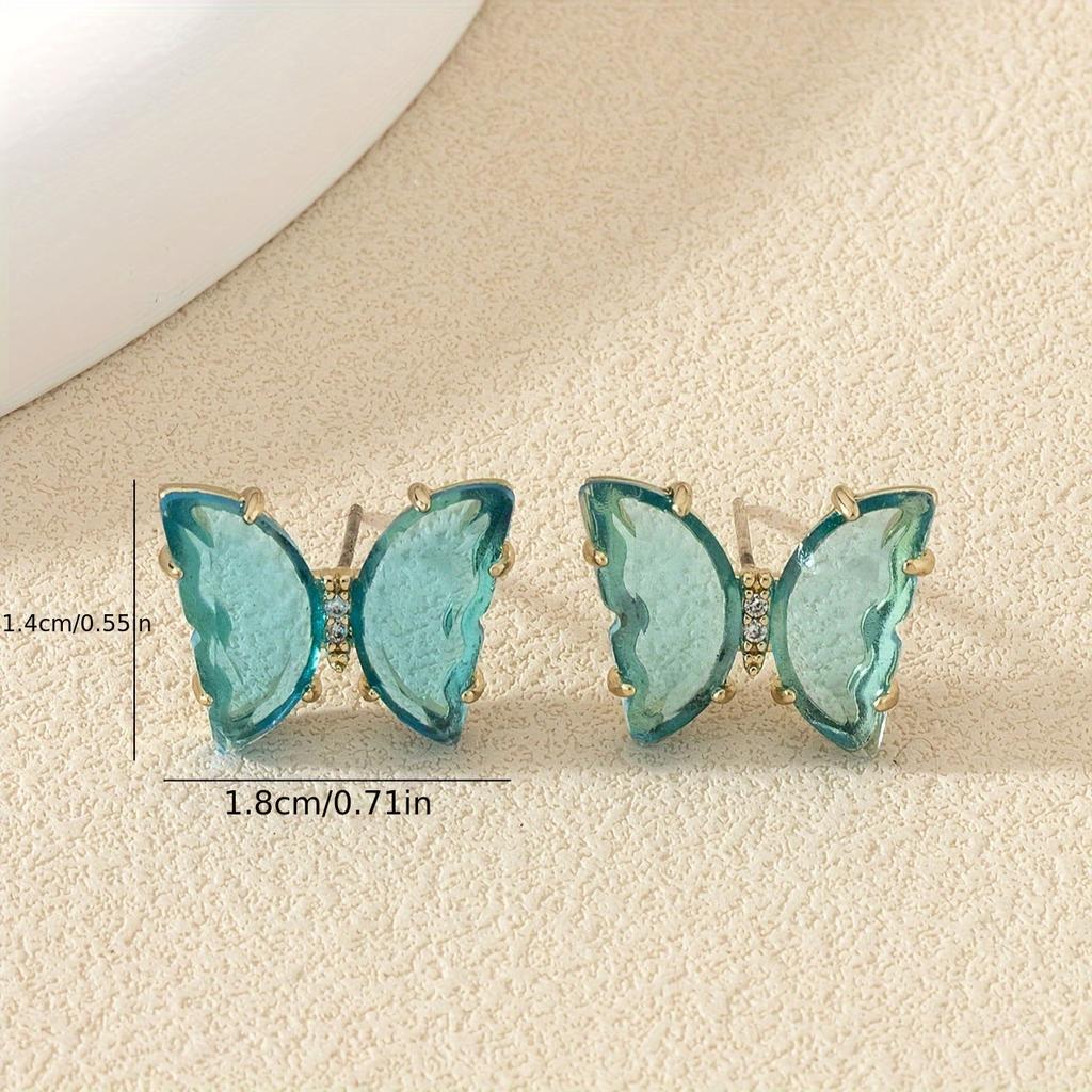 New gold-plated crystal butterfly stud earrings zircon earrings small fresh and exquisite super sweet temperament Japanese and Korean earrings