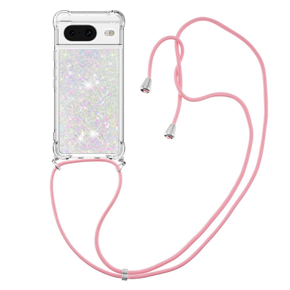 

For Google Pixel 8 TPU Case Quicksand Design Phone Cover with Lanyard Laser/Hearts