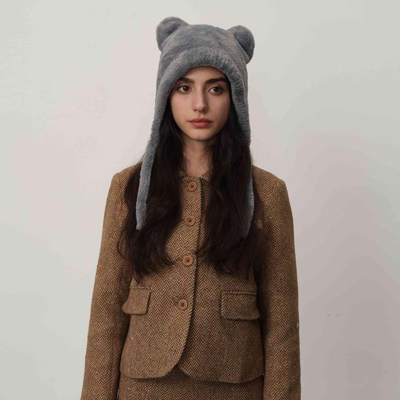 Personalized Hairy Cute Warm Winter Ear Cap Stylish Simple Student Cat Ears Knitted Cold Hat Female