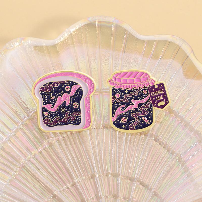 Sternenhimmel Marmeladentoast Emaille Anstecknadeln Mond Sterne Milchstraße Broschen Reversabzeichen Kleidung Fantasie Schmuck Geschenk für Kinder Freunde