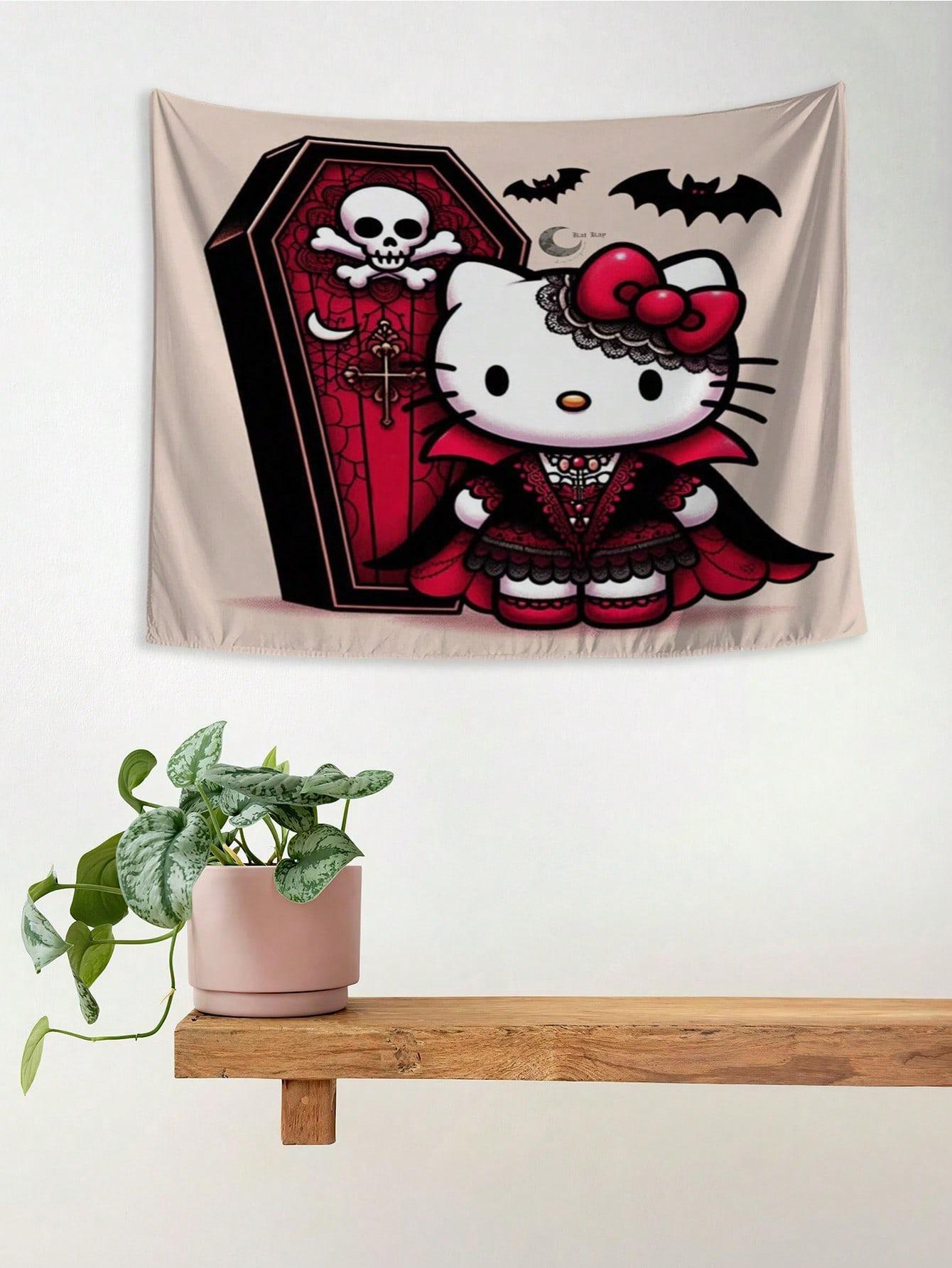 Sanrio Hello Kitty Tapestry Vampire Kitty Cartoon Art Decoration Fairy Tale Style Bedroom Living Room Corridor Ideal Gift 100X70CM