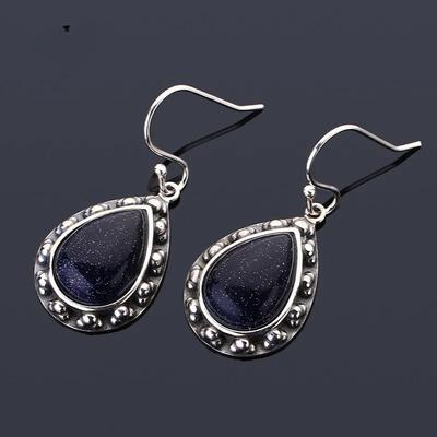 S Silver Drop Earring Vintage Blue Sandstone Earrings for Women Moonstone Party Engagement Anniversary Gift