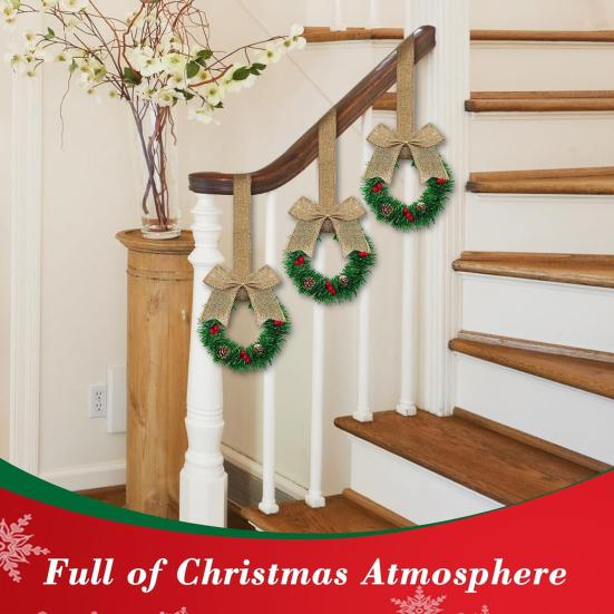 Yousheng 6 Pcs Small Christmas Wreath with Ribbon Artificial Cabinet Wreath with Red Berries Pine Cones for Home Kitchen Window Door Decor