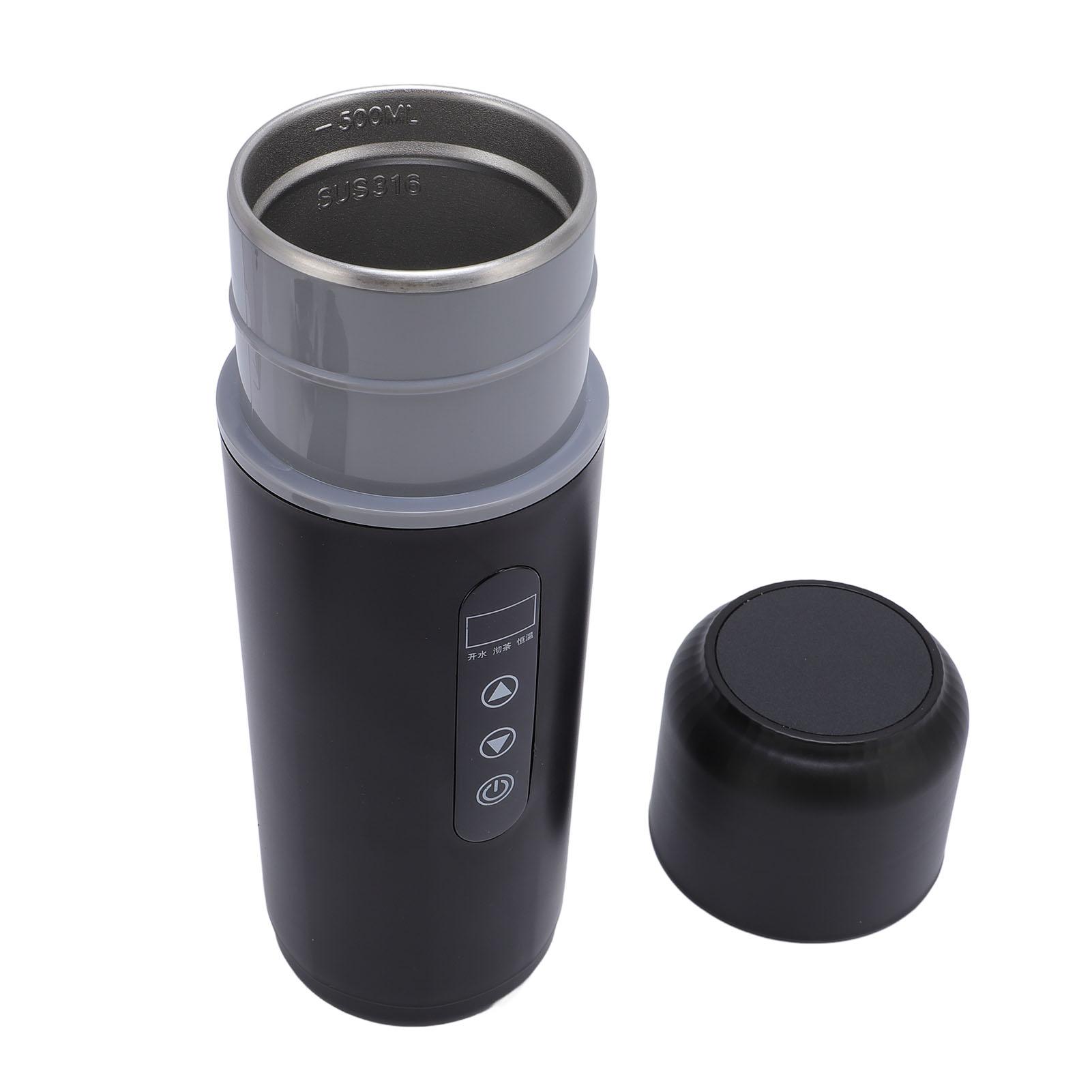 

Портативная автомобильная кружка с подогревом 500 мл, дорожный электрический чайник 12 В 24 В, портативный бойлер для воды, подогреваемая кружка для автомобиля, грузовика, нержавеющая сталь 316