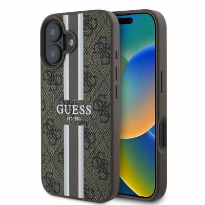Guess Guhmp16Sp4Rpsw iPhone 16 6.1 Brązowy/Brown Twarde Etui 4G Nadrukowane Paski Magsafe