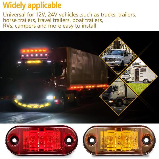 Tallew 20 Pieces 2.5 Inch Trailer Rv Marker LED Light 2 Diode Waterproof Side Marker Clearance Lights For Truck Camper Signal Running Lamp Surface