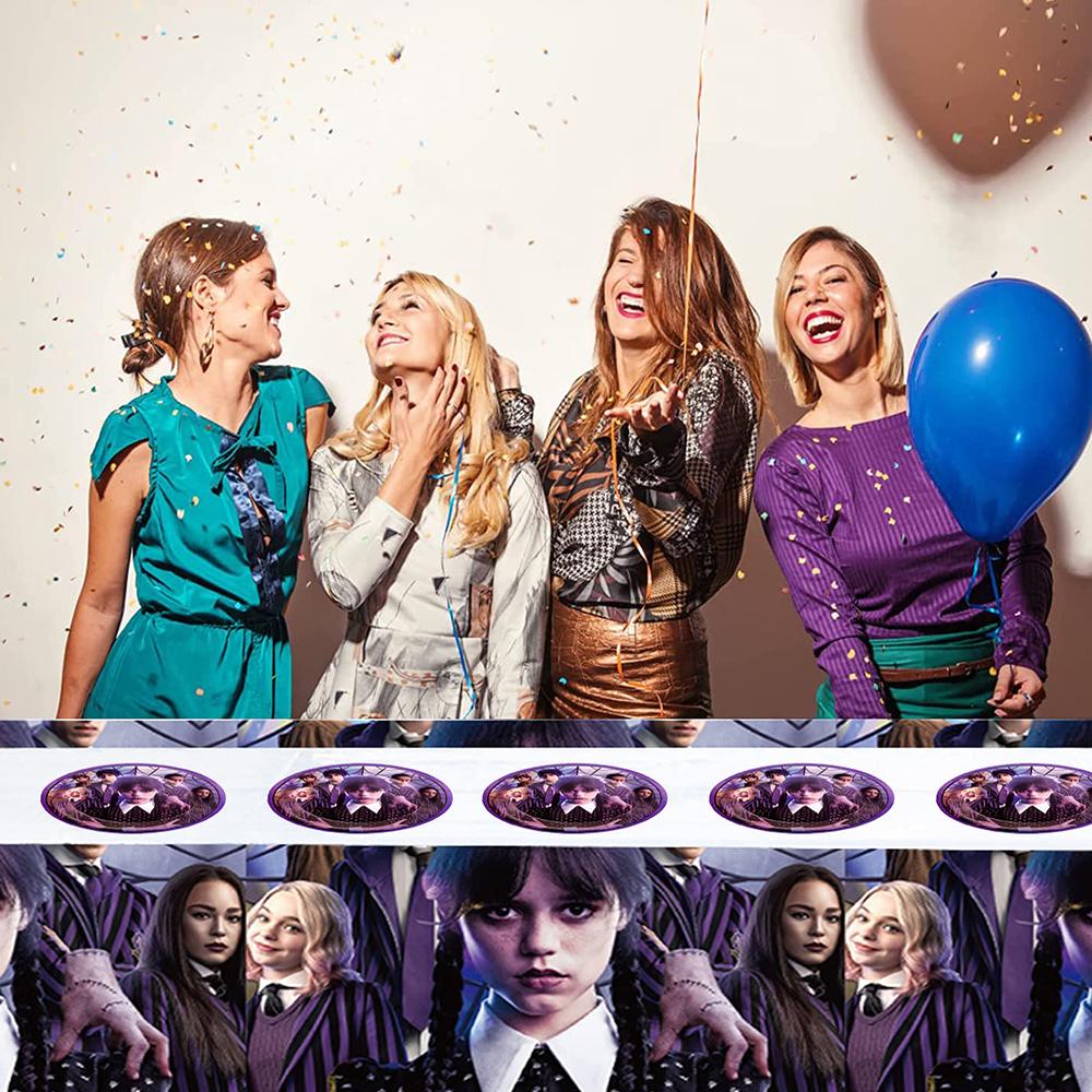 Wednesday Addams Birthday Party Tableware Include Tablecloth, Napkins, and Paper Cups