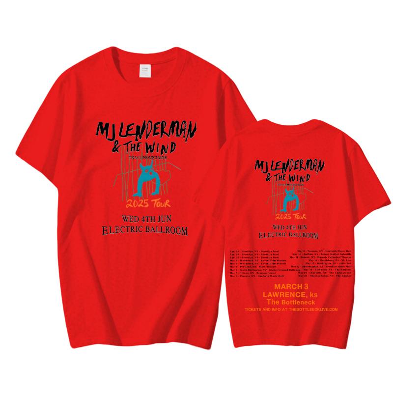 

MJ Lenderman Тур Графическая Футболка Летняя Хип-Хоп Футболка Короткий Рукав 100% Хлопок Круглый Вырез Одежда XXL красный