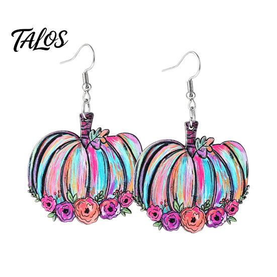 Autumn Seasonal Fashion Jewelry 1 Pair Fall Pumpkin Earrings, Acrylic Leopard Print Dangle Holiday Gifts for Women Drop Statement Thanksgiving