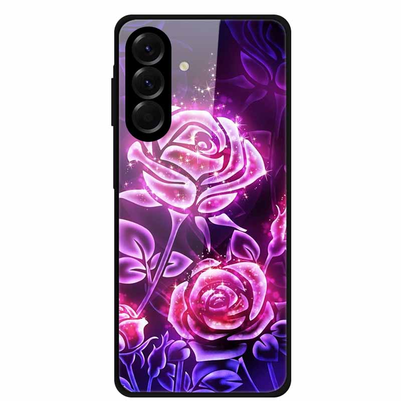 Tempered Glass Phone Case For Samsung Galaxy S24 FE Case Hard PC Back Cover Shell for Galaxy S24FE S 24 FE 5G Hard Covers Flower