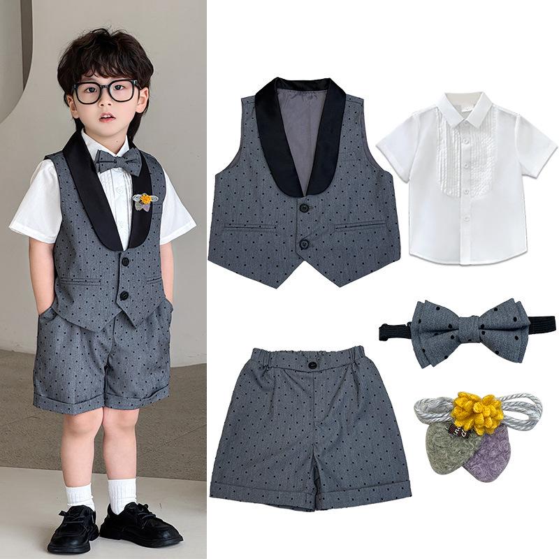 Children's Polka Dot Vest Tuxedo for Summer 2024 - Boys and Girls Performance Costume for Children's Day.