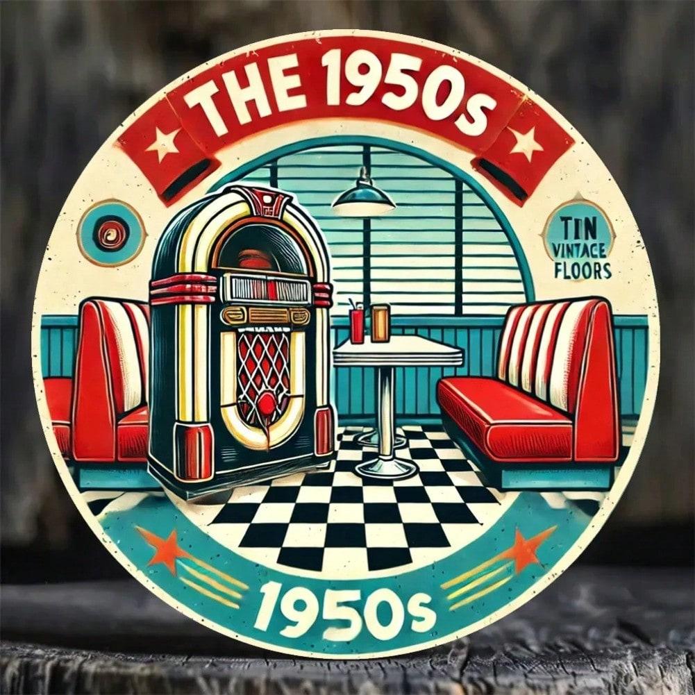 Vintage 1950s Diner Metal Sign Weatherproof Wall Art Home Bar Decor 20x20 разноцветный