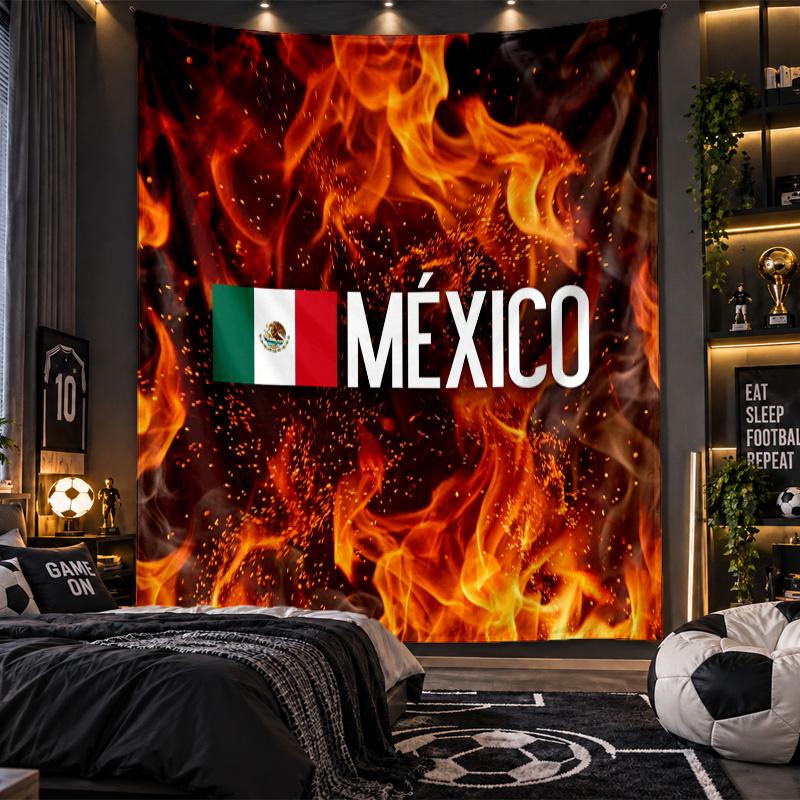 Wall Hanging Tapestry Mexico Football Print Cloth for Living Room Bedroom Home Decor