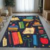 School Supplies Print Non-slip Area Rug Educational Stationery Pattern Floor Mat for Study Room Classroom Bedroom Decor