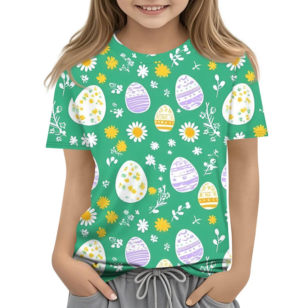 Children's Easter Printed Round Neck Short Sleeved Casual T-shirt