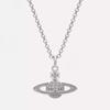 Vw Xijia Same Micro-Inlaid Diamond Three-Dimensional Saturn Necklace High Version Planet Pendant Light Luxury Versatile Accessories Women