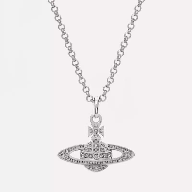 Vw Xijia Same Micro-Inlaid Diamond Three-Dimensional Saturn Necklace High Version Planet Pendant Light Luxury Versatile Accessories Women
