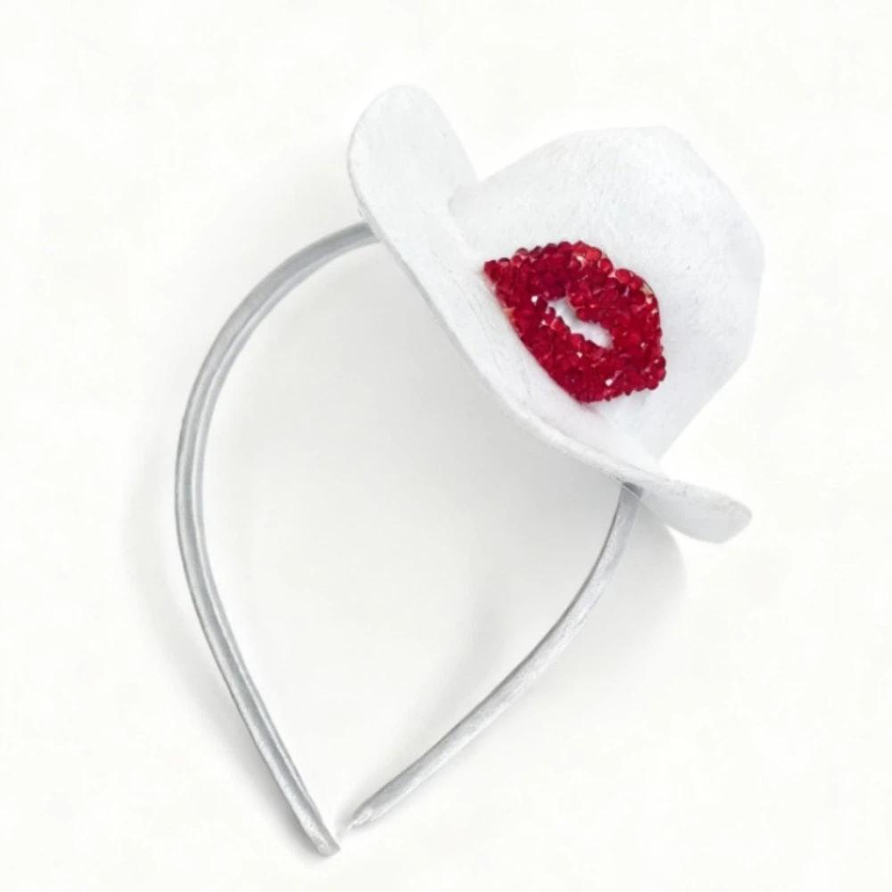 Sequins Pink Cowboy Hat Headband Plastic Festival Hair Accessories Valentine's Day Hair Hoop Women